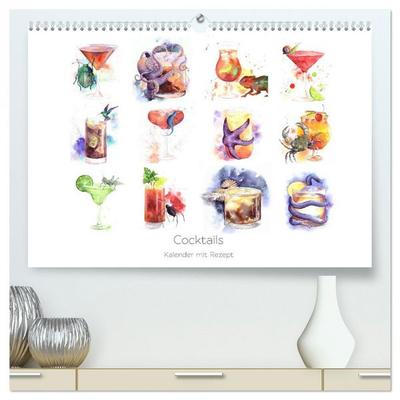 Cocktails Kalender mit Rezept (hochwertiger Premium Wandkalender 2026 DIN A2 quer), Kunstdruck in Hochglanz