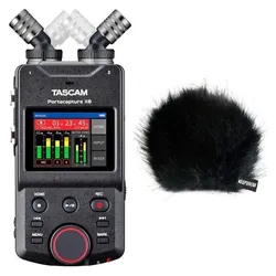 Tascam Portacapture X6 Recorder mit Windschutz (Handheld), Audiorecorder, Schwarz