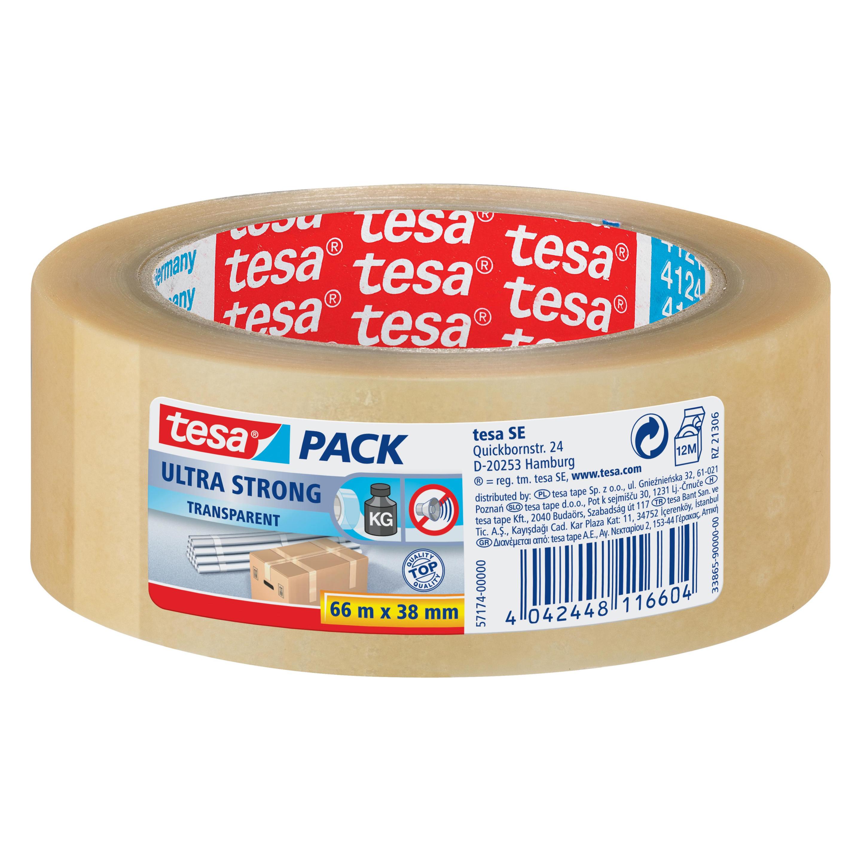 tesa tesapack ULTRA STRONG Paketklebeband - PVC Packband für festes Verpacken und sicheres Bündeln (38 mm) (57174-00000-02)