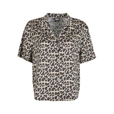 Blusentop URBAN CLASSICS "Urban Classics Ladies Leo Resort Shirt", Damen, Gr. L, bunt (leo), 100% Polyester, Blusen Blusentop