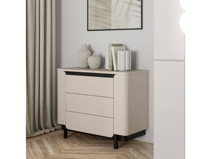 Commode - Largeur 96 cm 96 x 78 x 45cm Beige/Noir