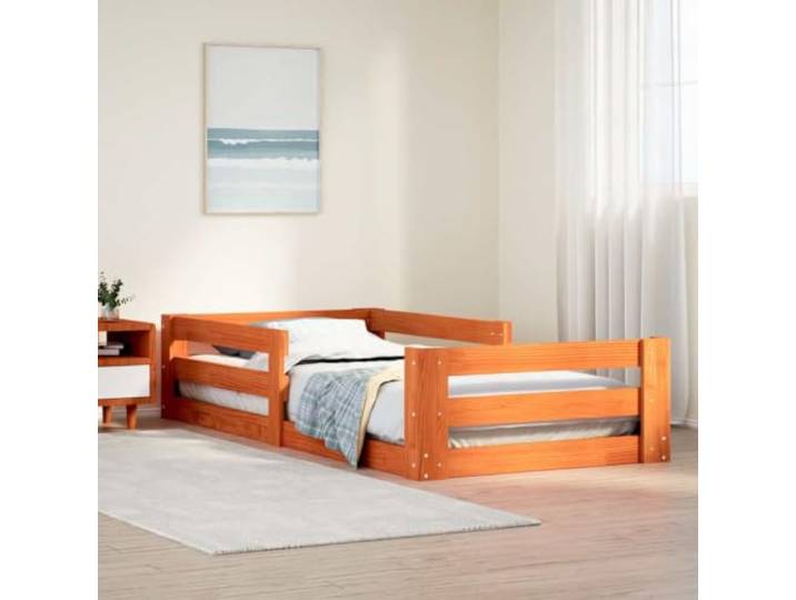 RJPLMFV Bettgestell, 100 x 200 cm, massives Kiefernholz, ohne Matratze Lattenrost inklusive, braunes Wachs-Finish, robust und langlebig, rustikaler Charme