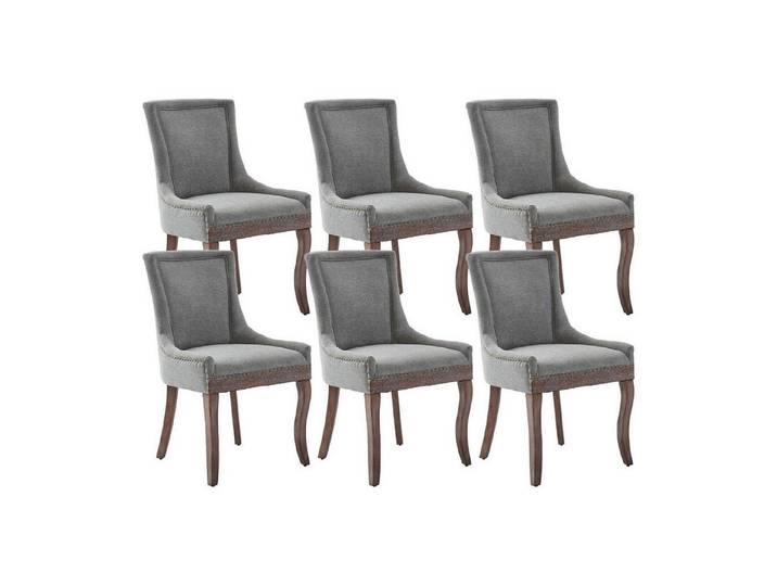 LuxusKollektion Esszimmerstuhl Esszimmerstuhl Polsterstuhl Stoffbezug Ziernägel 6er Set Grau 6er-Set