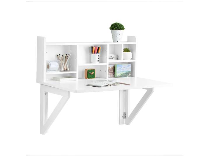 SoBuy FWT07-II-W Table pliante murale avec étagère intégrée, armoire murale, table de cuisine, table à manger, blanc BHT, environ 90x78x60cm