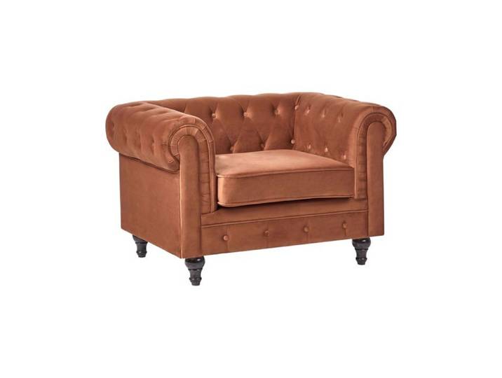 Fauteuil CHESTERFIELD Velours Marron doré