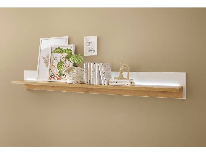 Beleuchtetes Wandboard Spanplatte, beschichtet Weiß/Weiß/Eiche Dekor 200cm