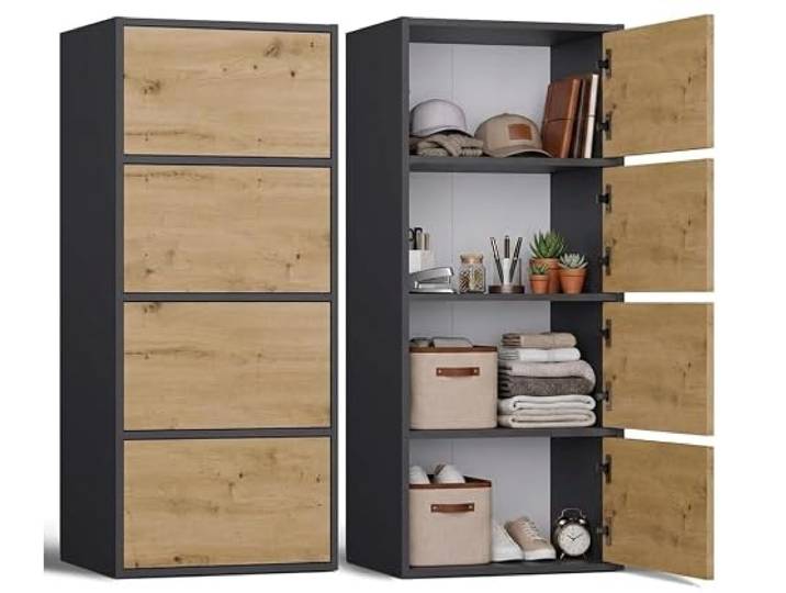 BDW Moderne Kommode ALMA mit 4 Türen, 50 x 119 x 40 cm, Kinderzimmer, Wohnzimmer, Flur, Tip-ON-System - Anthrazit/Eiche Artisan