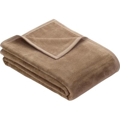 Wohndecke IBENA "Berlin", braun (hellbraun), B:150cm L:200cm, Mischgewebe, Wohndecken, Wohndecke, Hochwertige Konfektion mit Markenpatch, Kuscheldecke