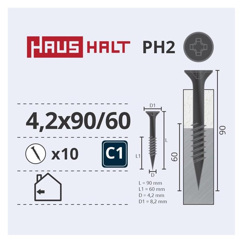 Haushalt DRYWALL SCREW FOR MET 4.2X90/60 10PCS O2 (10 Schrauben pro Stück) (36515337)