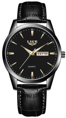 Inspire Select LIGE Executive Waterproof Men's Leather Quartz Watch With Luminous Date & Week Display full Black