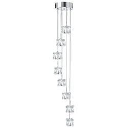 5W Ice Cube Led , 8Flammiger Multi-Drop, Klarglas Schirme, Chrome 3000K klar