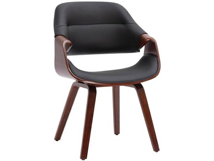 CLP Esszimmerstuhl gepolstert mit Armlehnen Maira, Design-Stuhl ergonomisch in Walnussoptik, Küchenstuhl bis 150 kg belastbar Farbe walnuss/schwarz Material Kunstleder