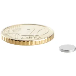 100 Scheibenmagnet, 6 mm, 1,0 mm, N45, 100 Stück, Neodym, silber