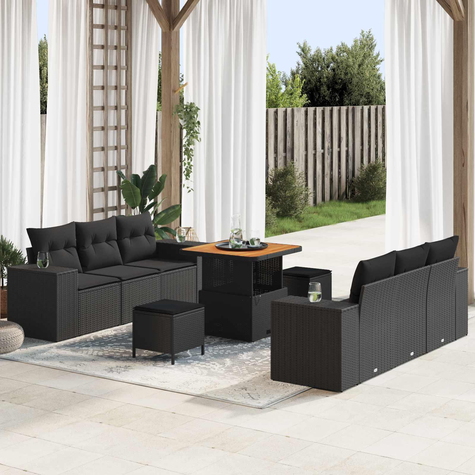 vidaXL Gartensofa-set Schwarz Poly Rattan