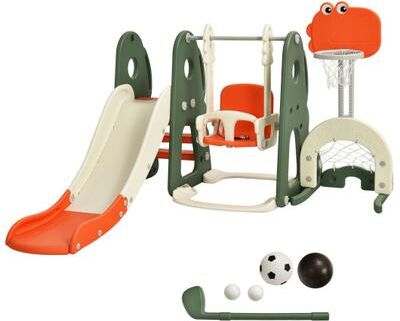 Costway 6 in 1 Toddler Slide and Swing Set with Ball Games-Orange