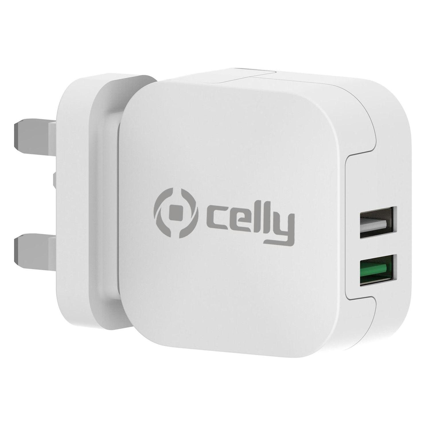 Celly TC2USBTURBOUK Ladegerät für mobile Geräte Weiss Innen (12 W, 2 Ports) (TC2USBTURBOUK)