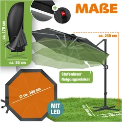 Kesser, Sonnenschirm, Sonnenschirm Ampelschirm SUN Rund XL Ø330 cm inkl. Abdeckung (3.30 m)