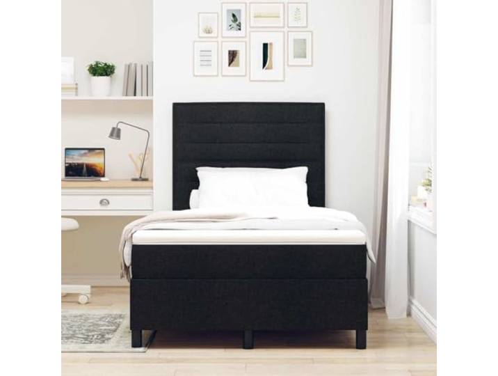 KTHLBRH Boxspringbett mit Matratze schwarz 120 x 200 cm Technisches Holz und massives Kiefernholz, atmungsaktiver Stoff, mittelfeste Matratze