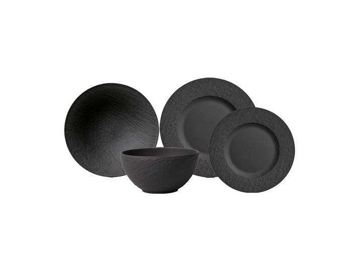 Geschirr-Set VILLEROY & BOCH Geschirr-Set Manufacture Rock schwarz , schwarz, 4, Porzellan, Geschirr-Sets, Geschirr-Set, Spülmaschinengeeignet, Mikrowellenfest