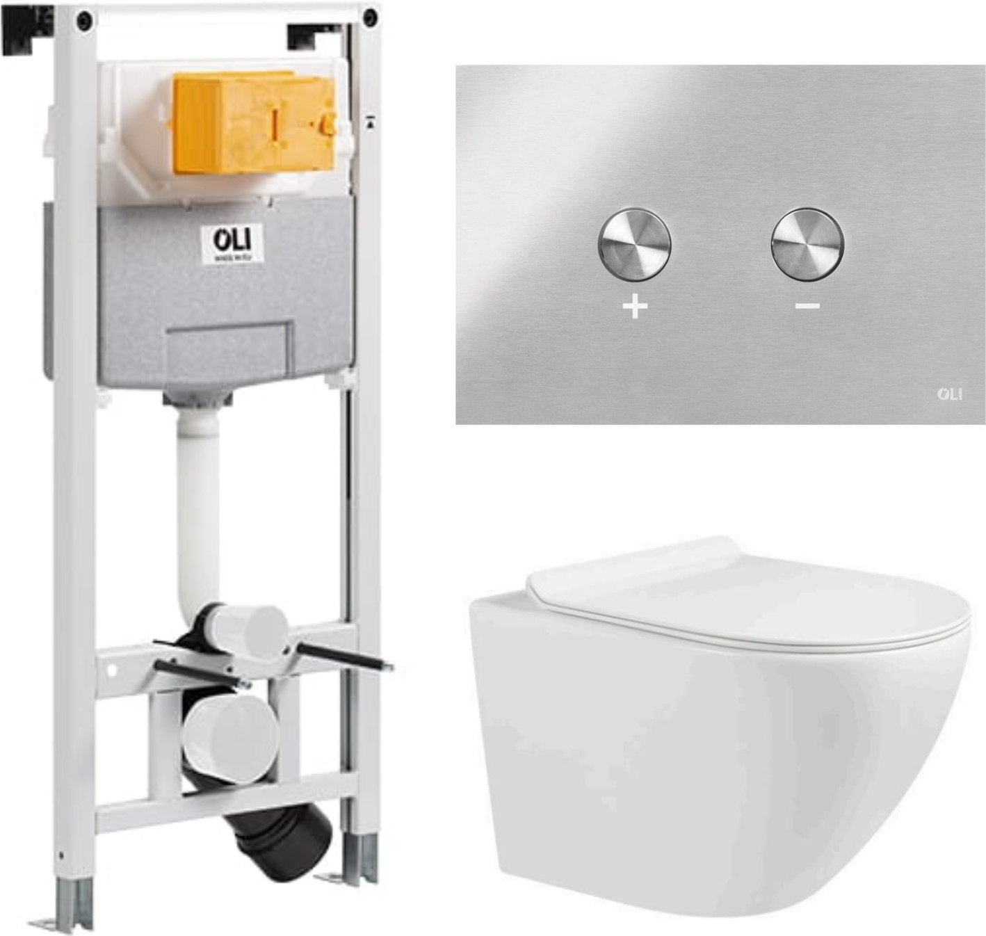 Domotechnika | Hänge Wc Zoldo - Vorwandelement - Unterputzspülkasten - 48X37X37 Cm - Weiß Hochglanz - Spülrandlos, , Soft Close - Chromknopf