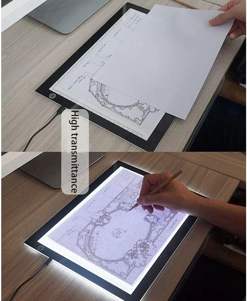 INF Lightbox A4-20 zum Durchpausen und Zeichnen, 3 Helligkeitsstufen, USB-Kabel, weiße ABS-Leuchtplatte