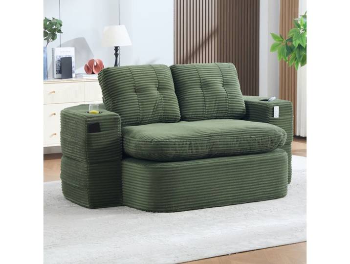 Modenuit canapé convertible 2 en 1 en corduroy vert émeraude fauteuil de sol avec porte-gobelets