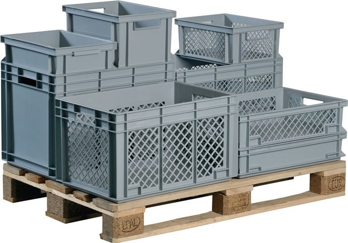 Lockweiler transportcontainer 20 liter, grijs, polypropyleen, met geperforeerde zijwanden en doorgaande handgreep - NB20V2-139120220118
