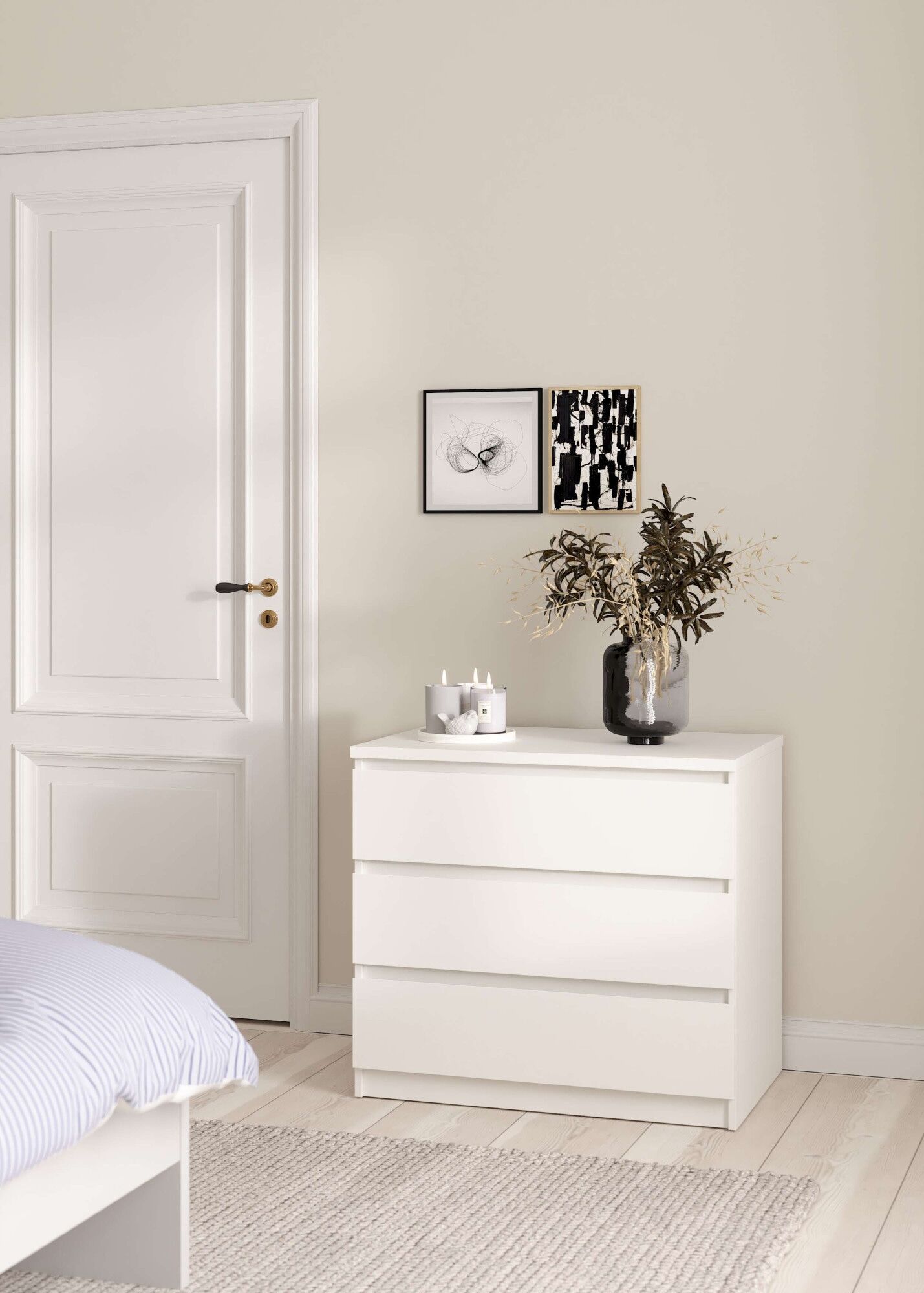Kommode HOME AFFAIRE "Naia", weiß, B:77cm H:70,1cm T:50cm, Holzwerkstoff, Sideboards, Kommode, Modern, mehrere Farben,abgerundete Schubladenkanten auf Metallgleiter