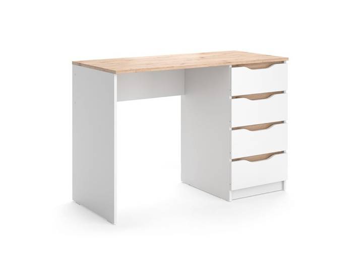 Bureau Ruben 110x50cm avec 4 tiroirs Blanc/Chêne Artisan Vicco 62898