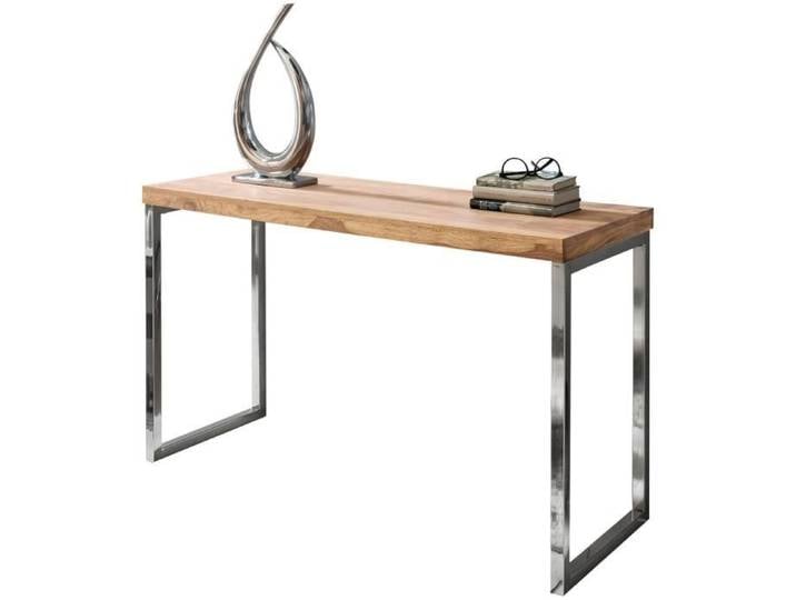 FineBuy Console 120x45x77 cm Bois Massif Acacia Pieds en Métal