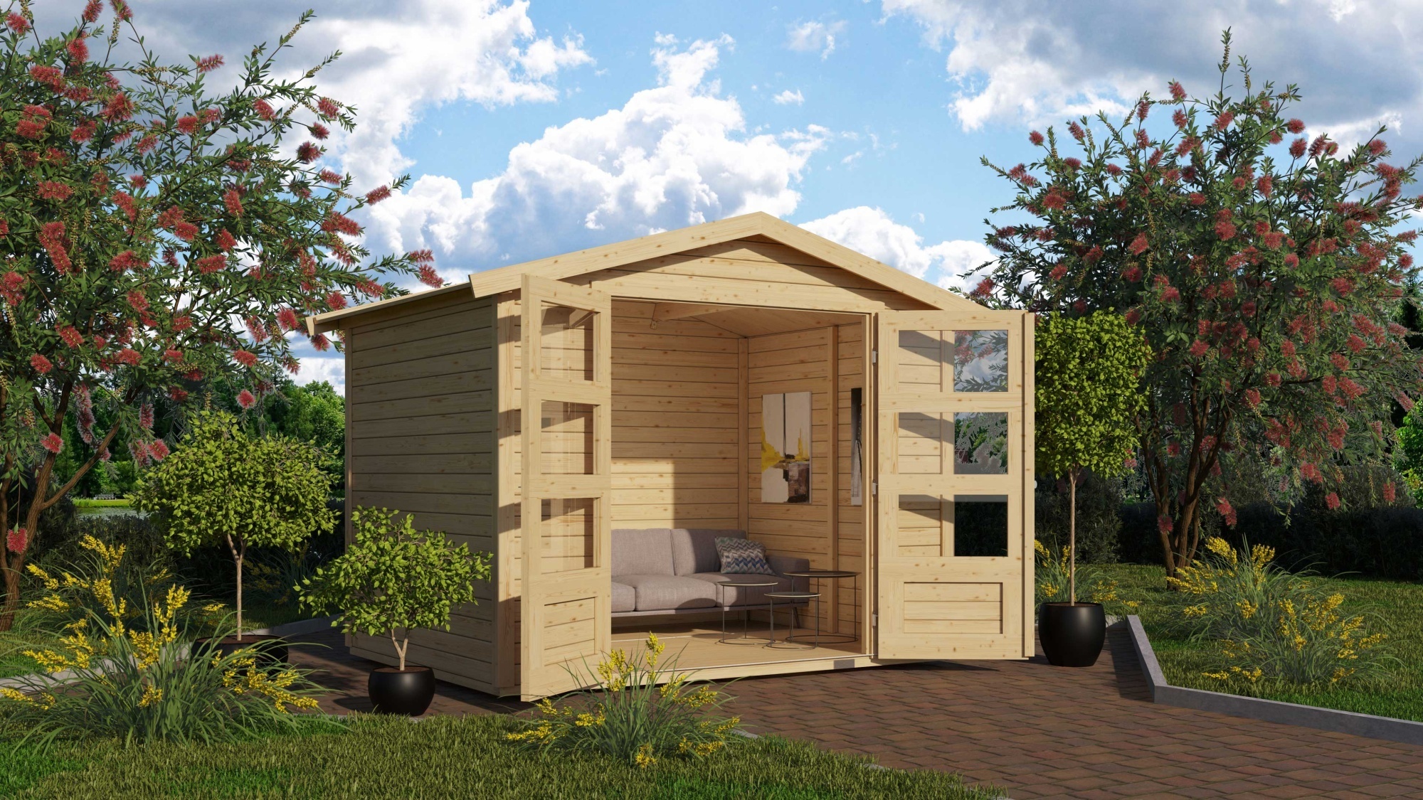 Karibu Gartenhaus Gerätehaus Amberg 3 naturbelassen 246x186x209 cm