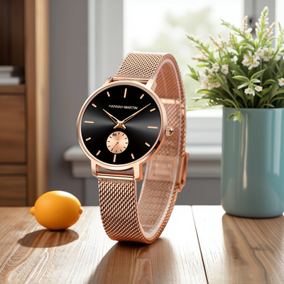 DynamicDeals Top Brand Hannah Martin Women Watch, Original Quartz Movement, Fashion Stainless Steel Mesh Belt Dress Watch 1335 cc wff