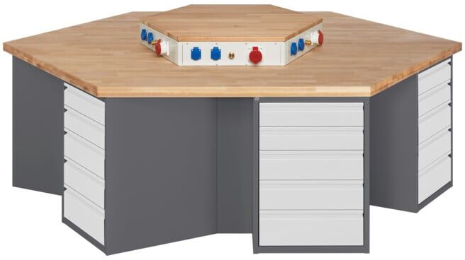 Etabli de groupe STIER avec 6x5 tiroirs et bloc d'alimentation, lxPxH 2 700x2 340x890 mm (906091)
