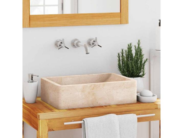 vidaXL Waschbecken 45x30x12 cm Marmor Hochglanz-Creme