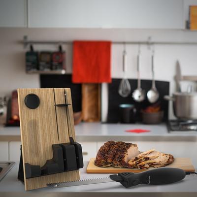 Electric Carving Knife Set - 2 Stainless-Steel Blades, Comfort Grip Handle, and Wood Storage Block by Classic Cuisine