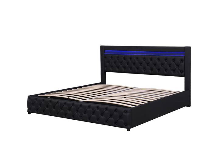 Komhtom Polsterbett 140/200 cm in Schwarz PU mit Funktion Von Aufbewahrung, Mode, Rechteckig, 140x200 cm, Schlafzimmer, Betten, Polsterbetten