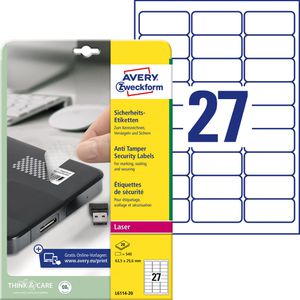 Zweckform L6114-20 Sicherheits-Etiketten 63.5x29.6, 540 Stück