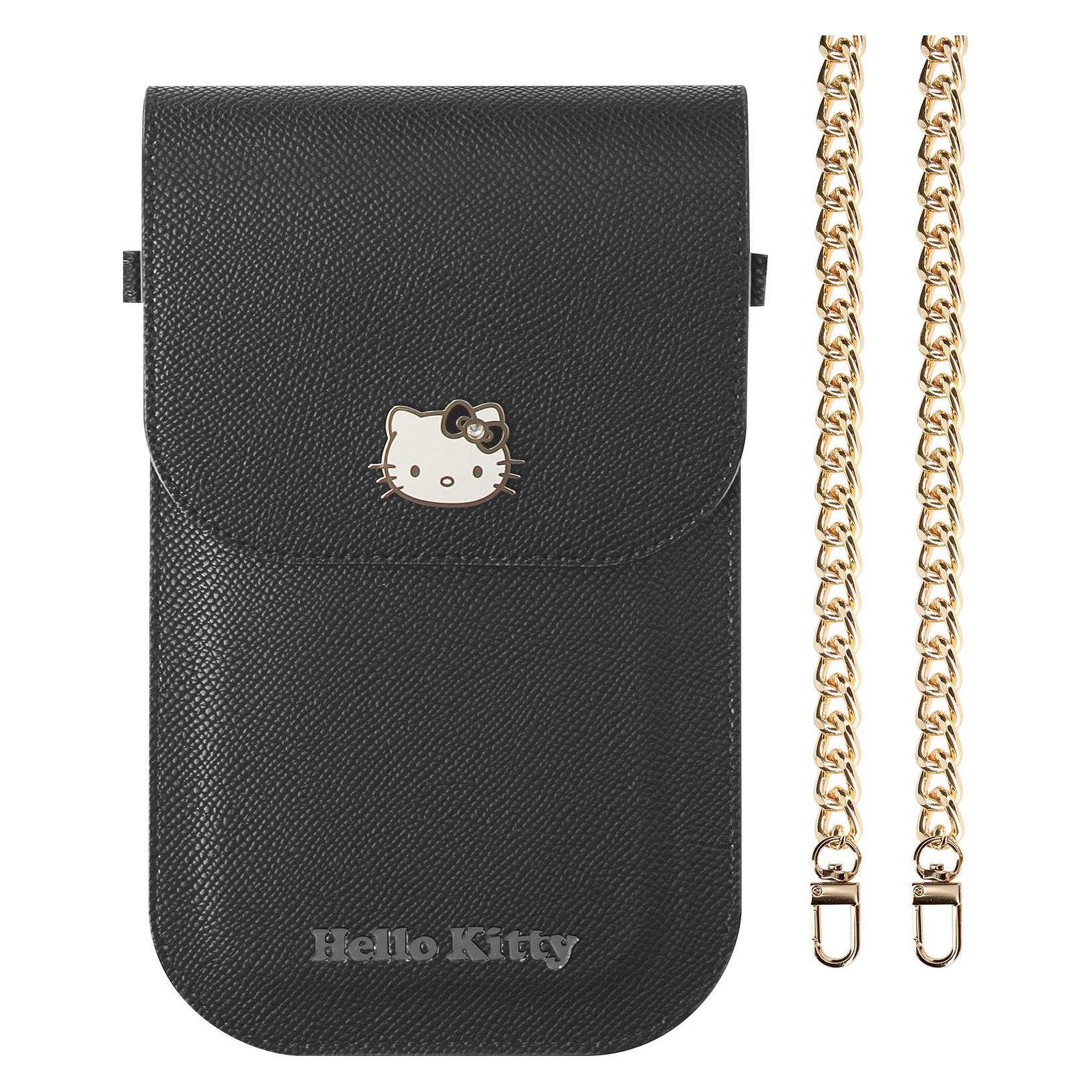 Hello Kitty PU Grained Leather Crossbody Case - black (Apple iPhone 16) (HKOWBPGHDLMK)