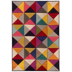 Designer-Teppich in lebhaften Farben, Geometrischer Muster, `Meon Ben`. 80x150 cm | Kadima Design