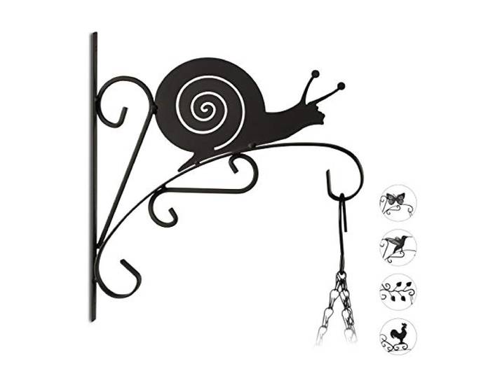 Relaxdays Crochet Mural pour Plantes Escargot suspensions Pot de Fleurs en métal décoration de Jardin HxlxP 30 x 28 x 2 cm\, Noir