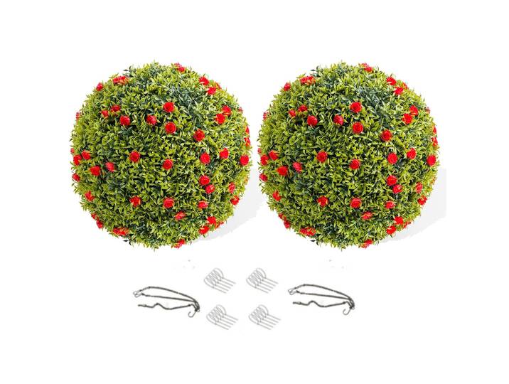 2 boules de fleurs artificielles, boules de topiaire, fausses boules décoratives en buis, boules suspendues en verdure pour balcon, mariage, décoration intérieure