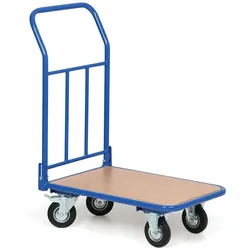 Plattformwagen mit Rohr-Stirnwand und Klappbügel, Ladefläche 450 x 700 mm, Tragfähigkeit 200 kg, Rollen 125 mm, schwarzer Gummi