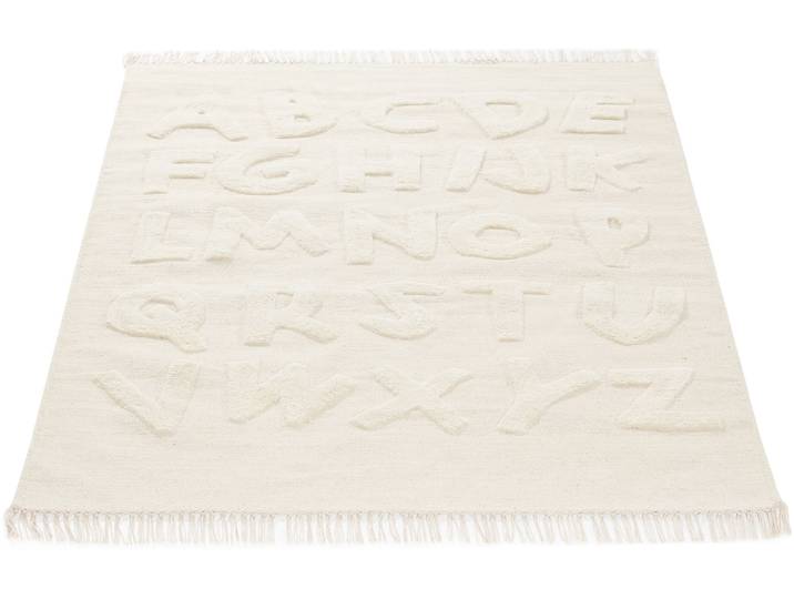 Kinderteppich CARPETFINE ABC Alphabet , weiss (creme), B:80cm H:6mm L:150cm, Obermaterial: 100% Wolle, Teppiche, Kinderteppich