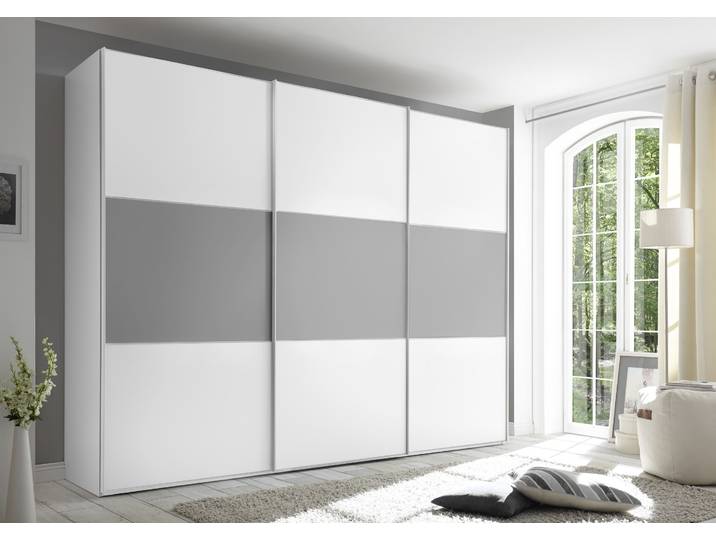 Schwebetürenschrank, Holzwerkstoff, Weiß/Saphir, 280×222×68 cm, 3 Türen, Modern, Staud