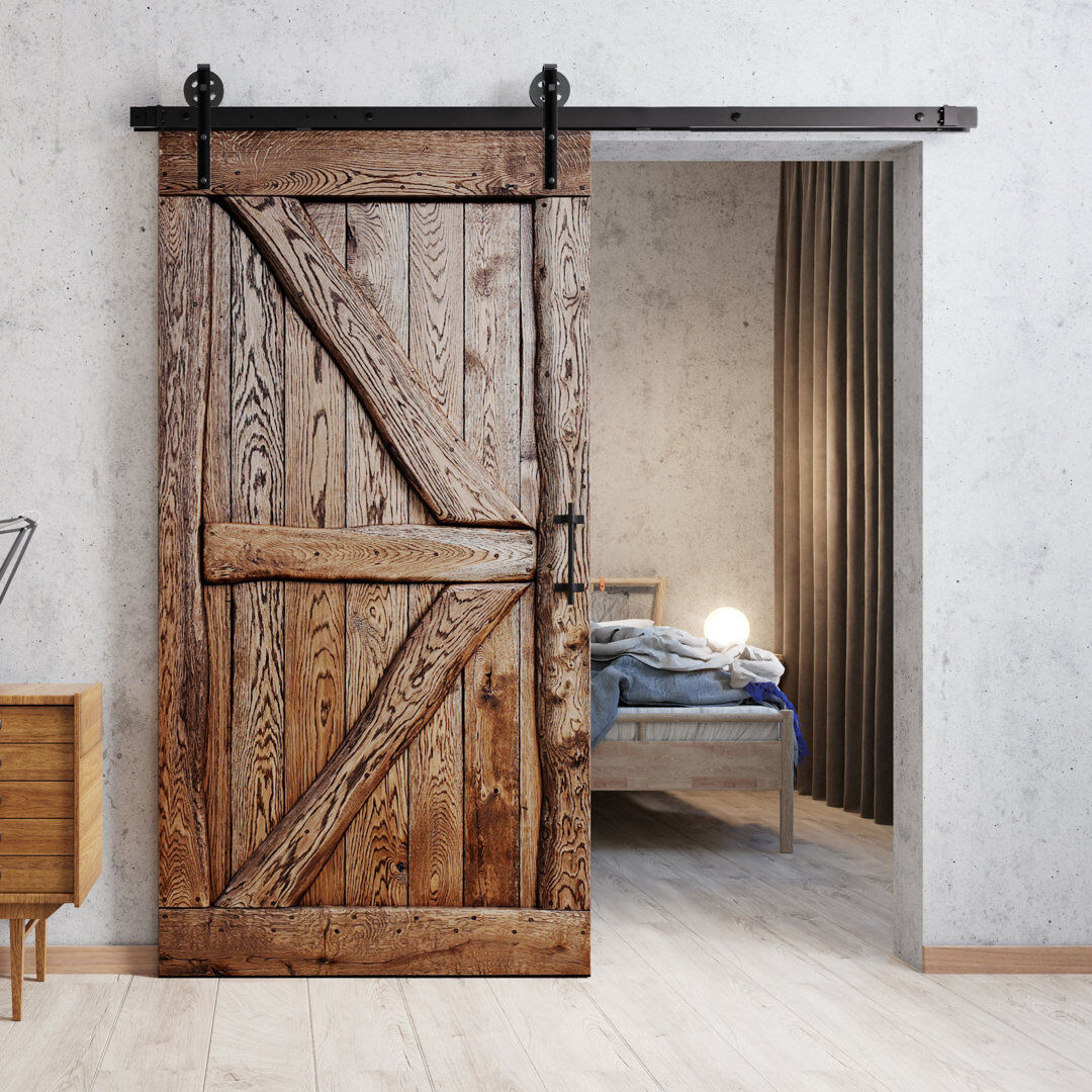 Gracie Oaks Kerlin Solid Oak Barn Door Brown Oil 1000mm x 2100mm