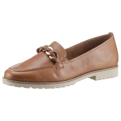 Loafer TAMARIS, Damen, Gr. 36, braun (cognac), Leder, Schuhe Loafer, Chunky Slipper, Business Schuh mit trendiger Flechtkette