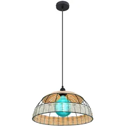 Hängeleuchte Rattan Boho Esstischleuchte Pendelleuchte Retro, Drahtgeflecht schwarz, Fernbedienung dimmbar, 1x RGB LED 8,5W 806Lm warmweiß, DxH 40 x 120 cm