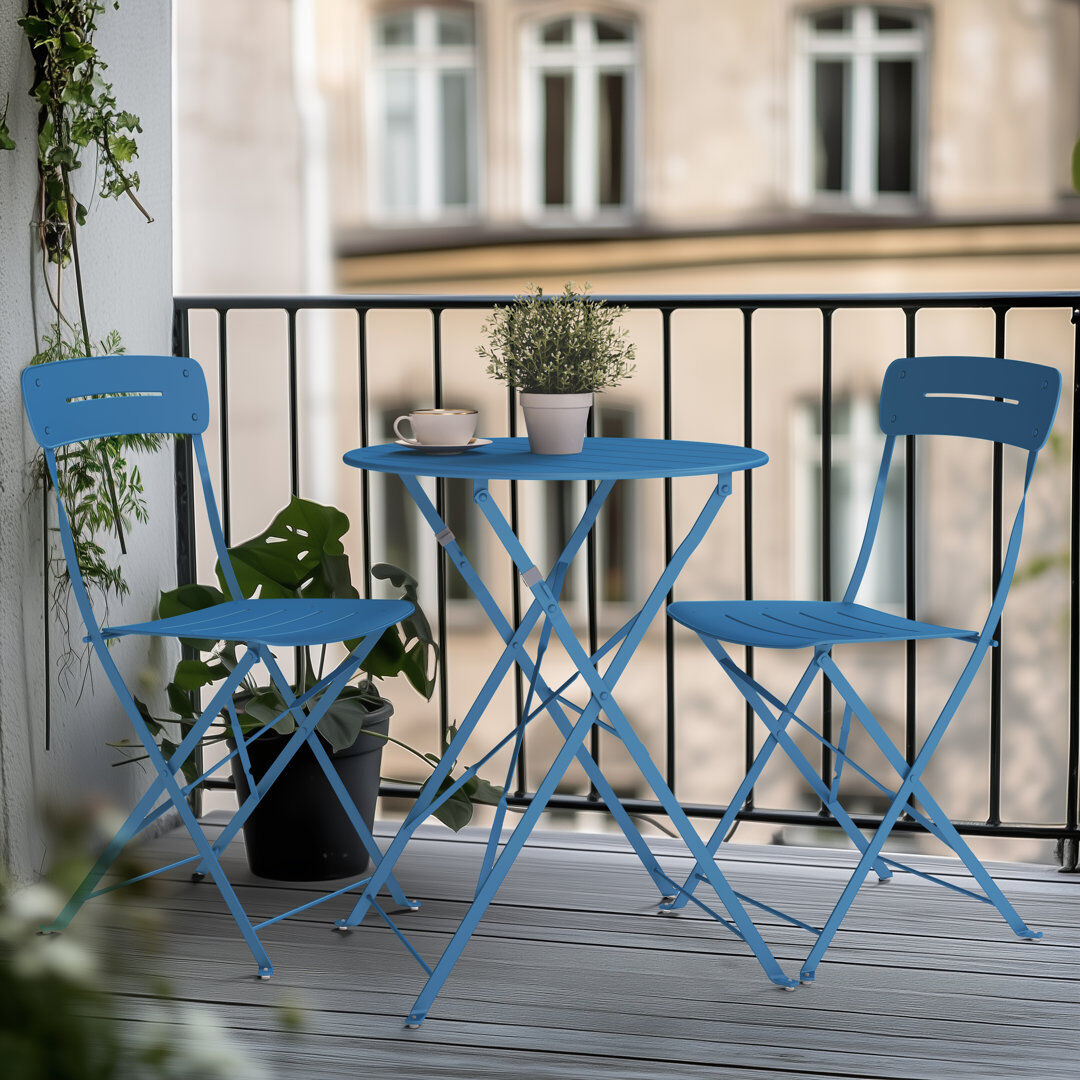 Blue Elephant 3-Piece Folding Outdoor Bistro Set with Round Table and 2 Chairs for Patio, Balcony & Garden Blue 2