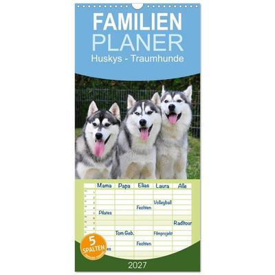 Familienplaner 2027 - Huskys - Traumhunde mit 5 Spalten (Wandkalender, 21 x 45 cm) CALVENDO