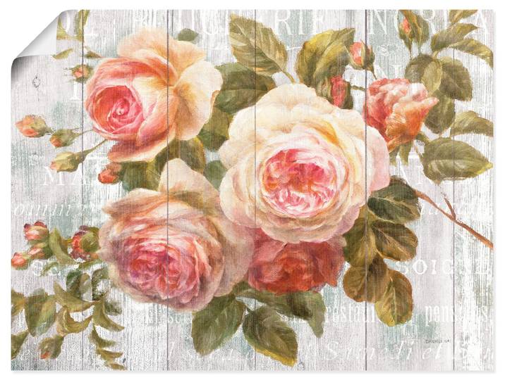 Wandbild ARTLAND Vintage Rosen auf Holz , pink (farbe bild(er): pink), B:80cm H:60cm, Bilder, Wandbild, als Leinwandbild, Poster in verschied. Grössen